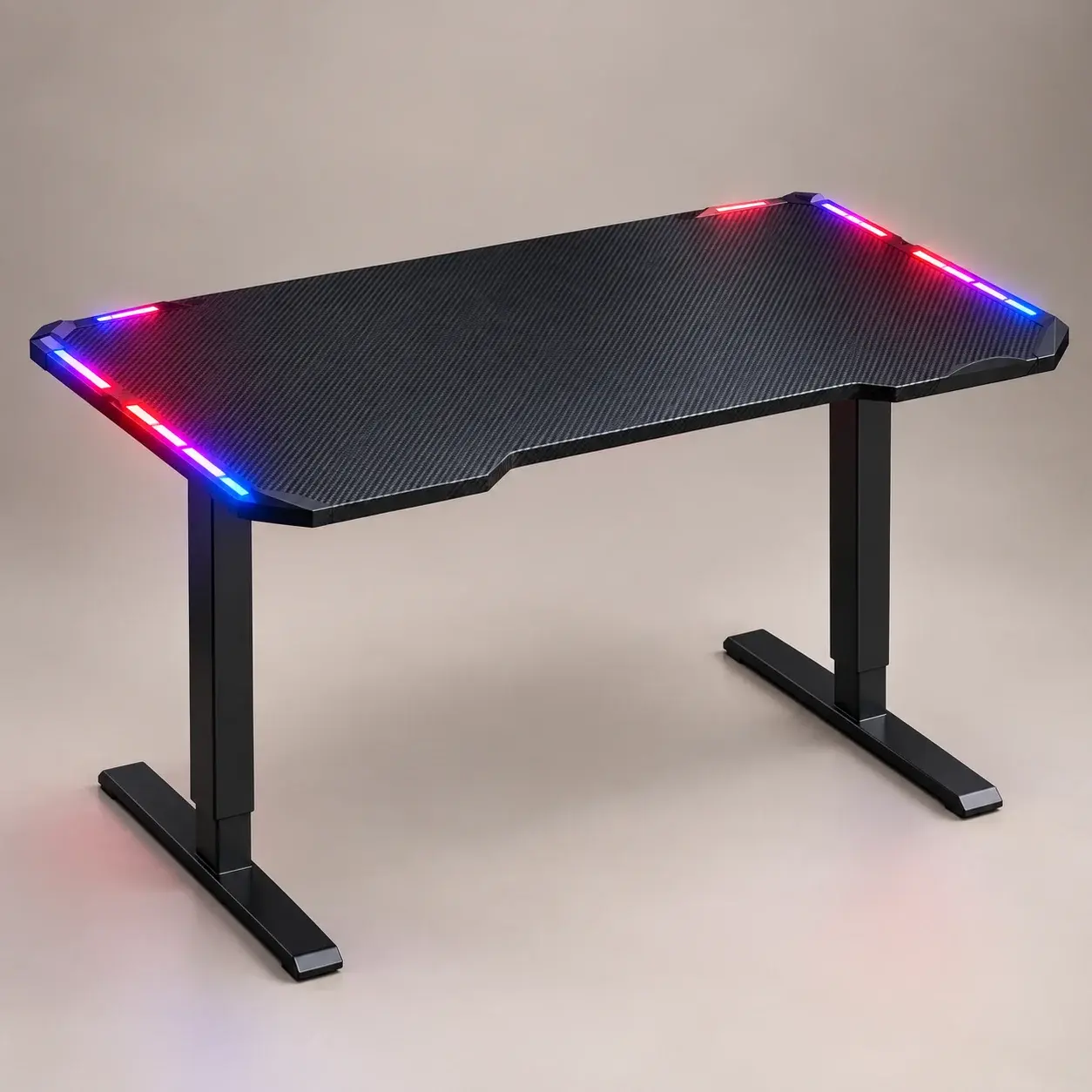 Bureau Gaming Électrique Réglable en Hauteur, LED Contrôlées par Application, Fibre de Carbone