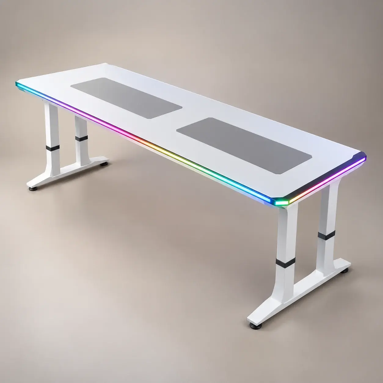 Bureau Gaming Réglable en Hauteur, Éclairage RGB Intégré, Porte-Gobelet