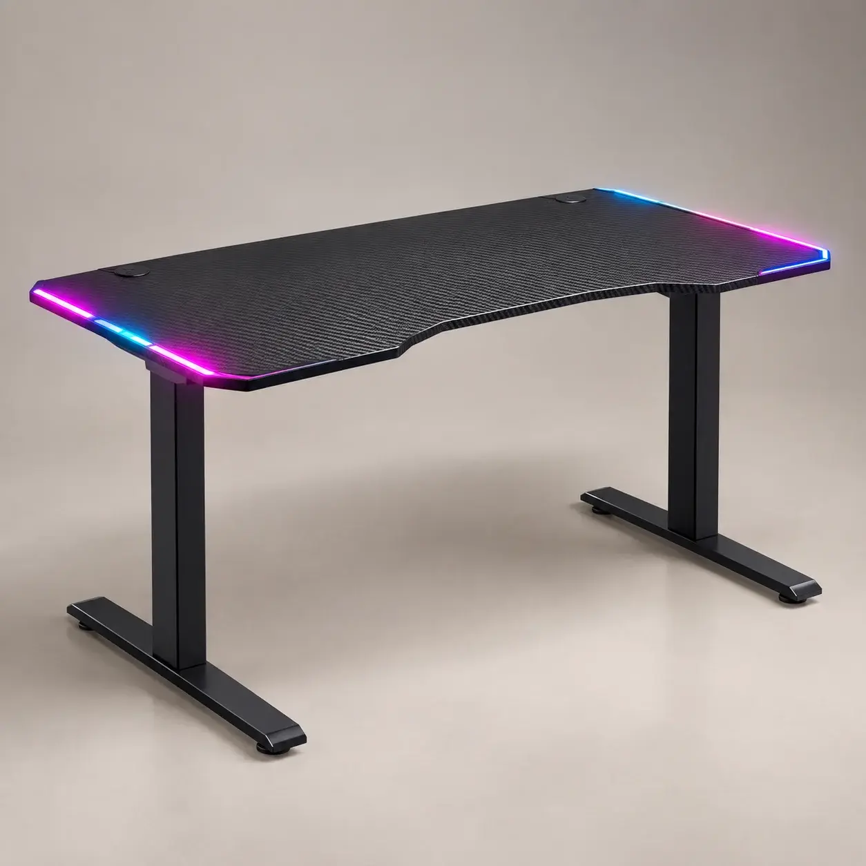 Bureau Gaming Électrique Réglable en Hauteur, LED RGB, Porte-Gobelet Intégré