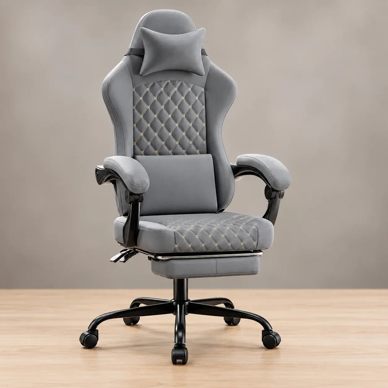 Chaise de Bureau Gaming avec Coussin Lombaire Massant, Repose-Pieds Rétractable