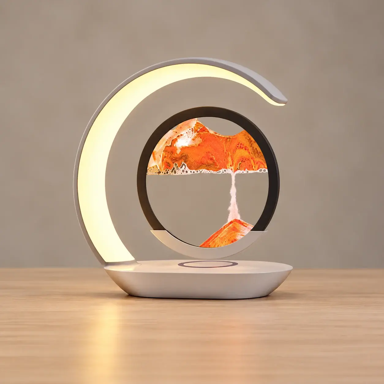 Lampe de Bureau "Sable Mouvant" avec Charge Sans Fil USB, Sablier 3D Décoratif